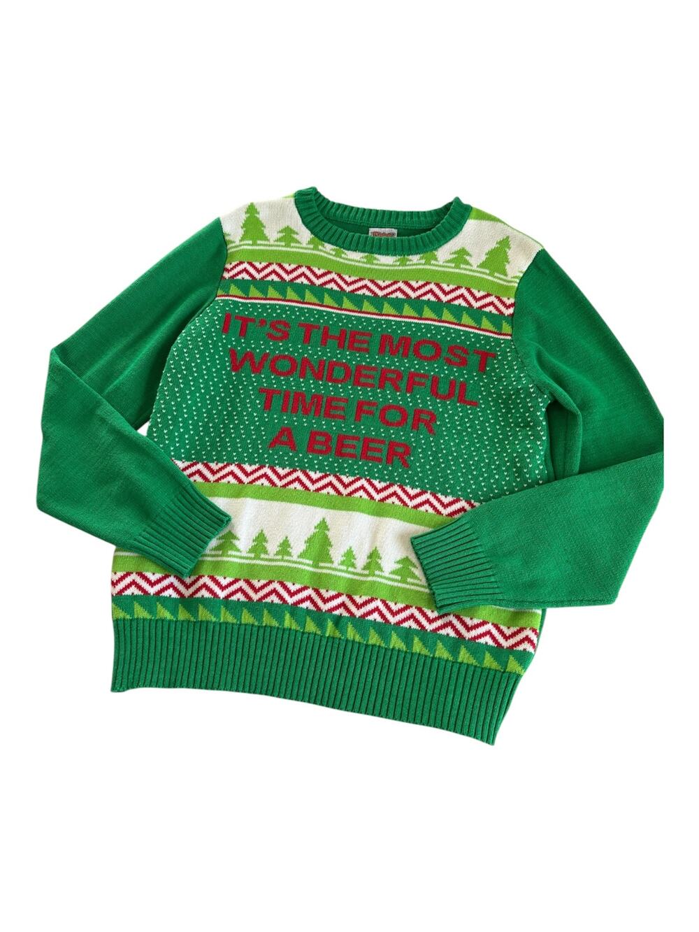 Spencers Green Wonderful Time For A Beer Ugly Christmas Sweater Adult Large